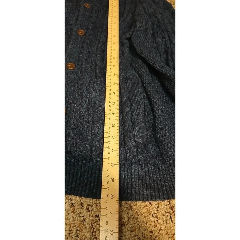 Lands End Men's Cardigan Sweater‎ Grandpa Cableknit Shawl Large Wool Blend!